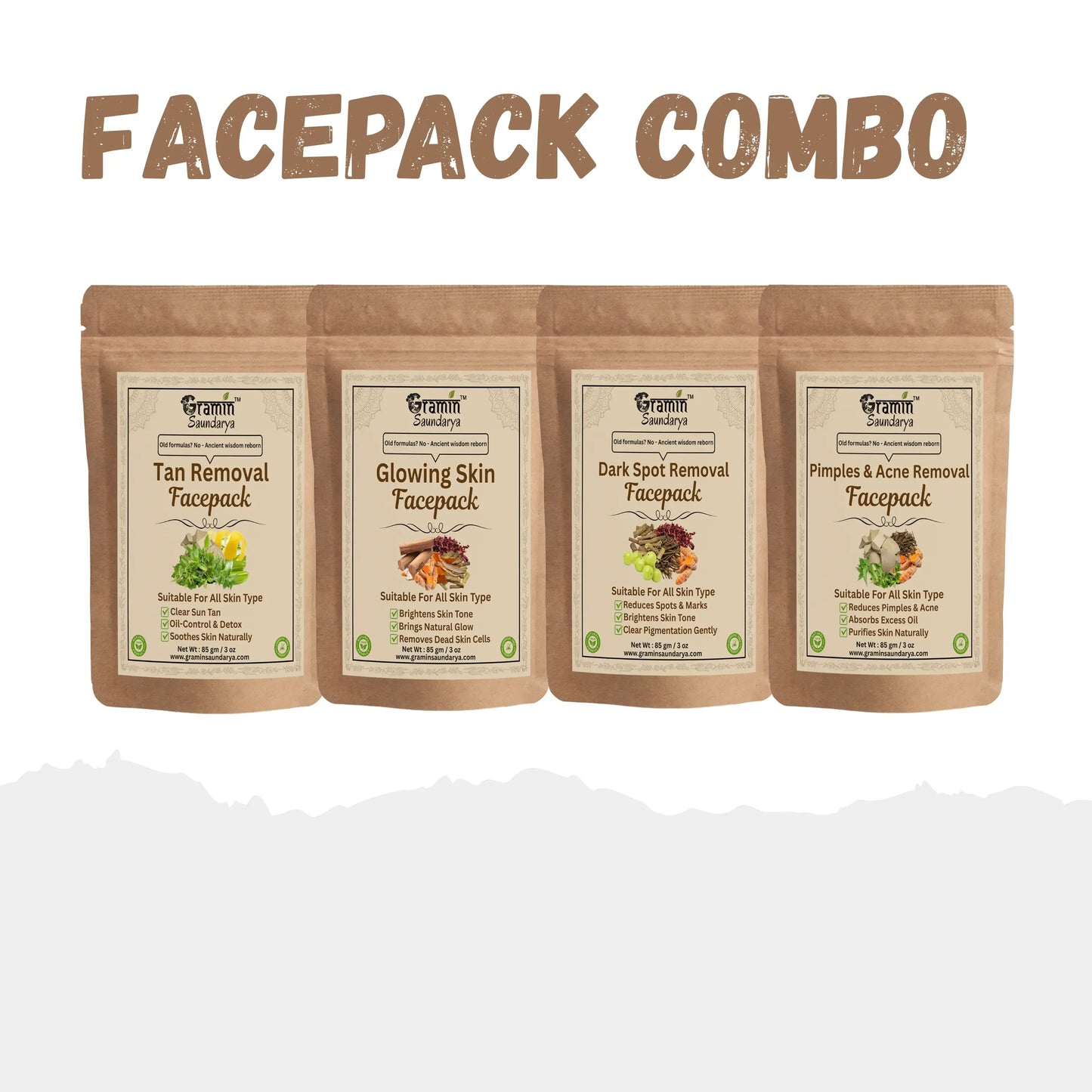 Natural Face Pack Combo | Glow,Tan, Spots, Acne
